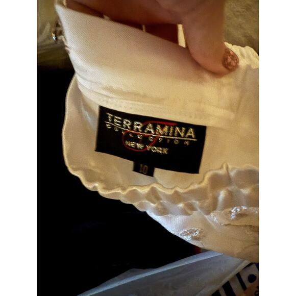 Terramina Pencil Skirt 10 Embroidered Floral Satin Midi Skirt Wedding - Picture 2 of 6